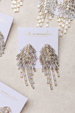 Load image into Gallery viewer, Crystal Waterfall Maxi Tassel Holiday Statement Earrings