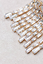 Load image into Gallery viewer, Crystal Waterfall Maxi Tassel Holiday Statement Earrings