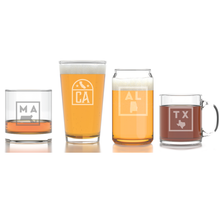 Load image into Gallery viewer, Massachusetts Square State Emblem Etched Bourbon Whiskey Rocks Glass