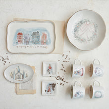 Load image into Gallery viewer, Stoneware Platter w/ Village Christmas Scene & Gold Electroplating