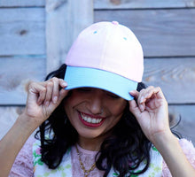 Load image into Gallery viewer, Big Bow Energy Hat - Pink & Blue with Striped Bow