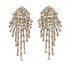 Load image into Gallery viewer, Crystal Waterfall Maxi Tassel Holiday Statement Earrings
