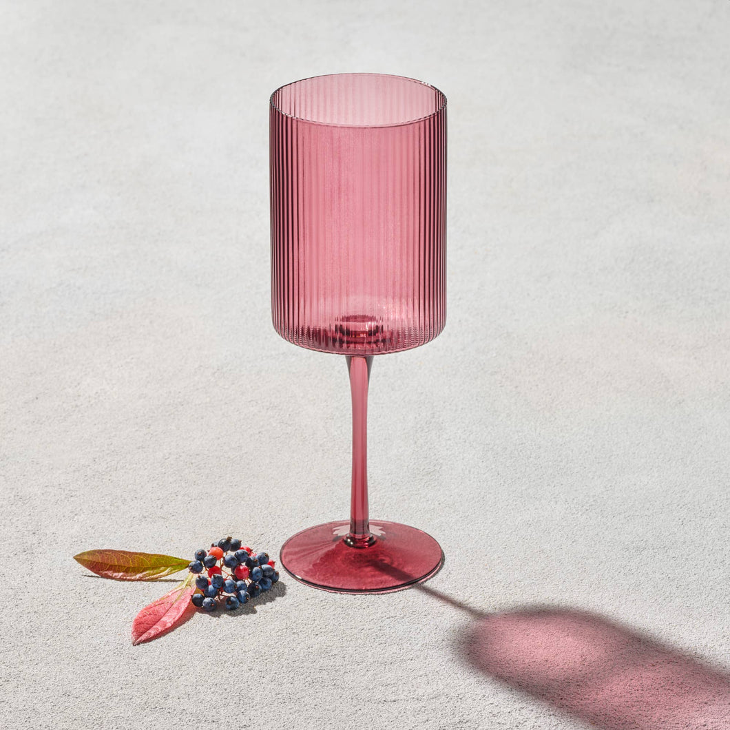 Malibu Ribbed Glass 17oz Wine Glass, Plum