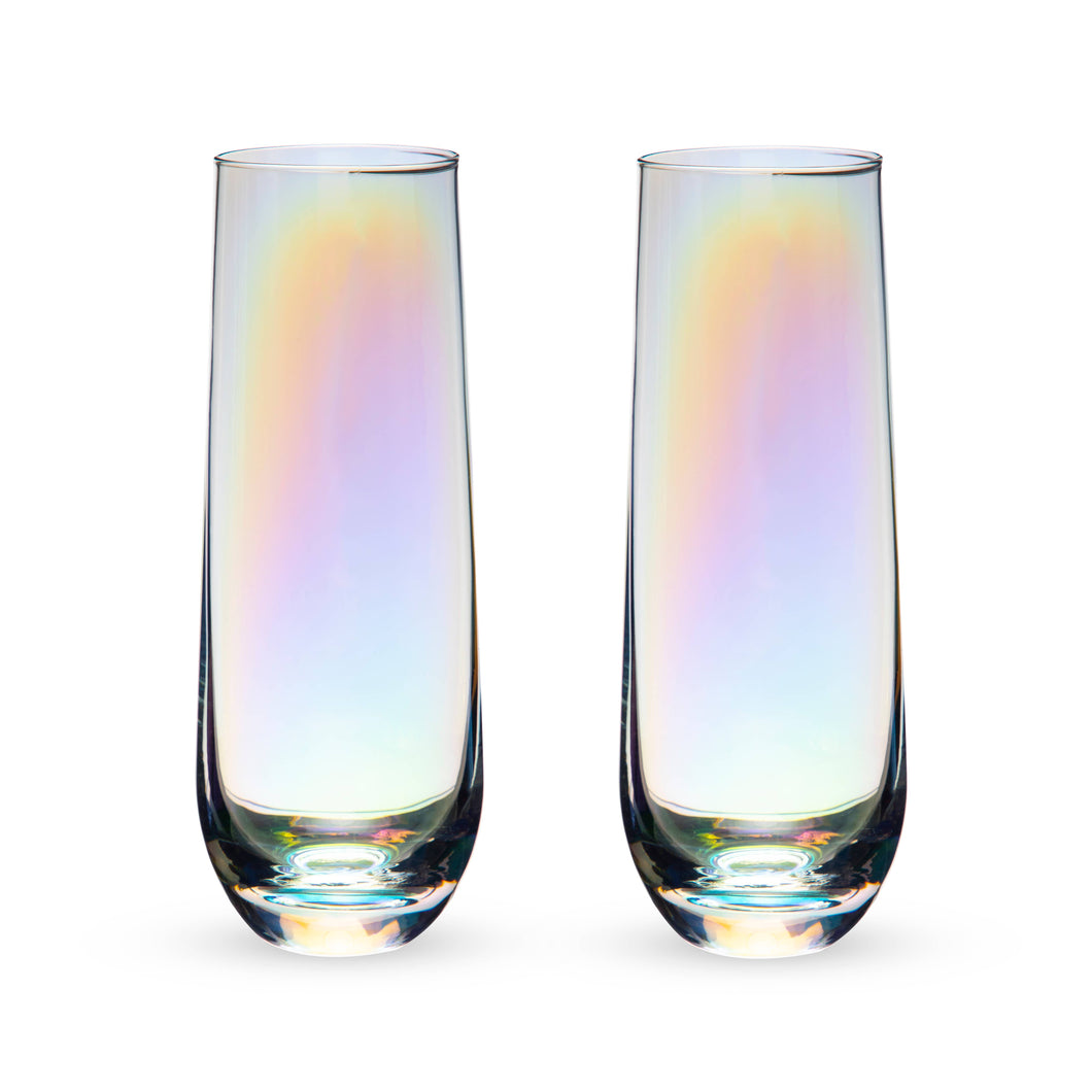Luster Rainbow Glass Stemless Champagne Flutes