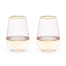 Load image into Gallery viewer, Rose Crystal Gold-Rimmed Stemless Wine Glasses - Set of 2
