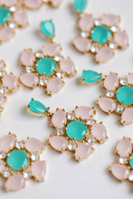 Load image into Gallery viewer, Pink and Turquoise Diamond Pinwheel Statement Earrings
