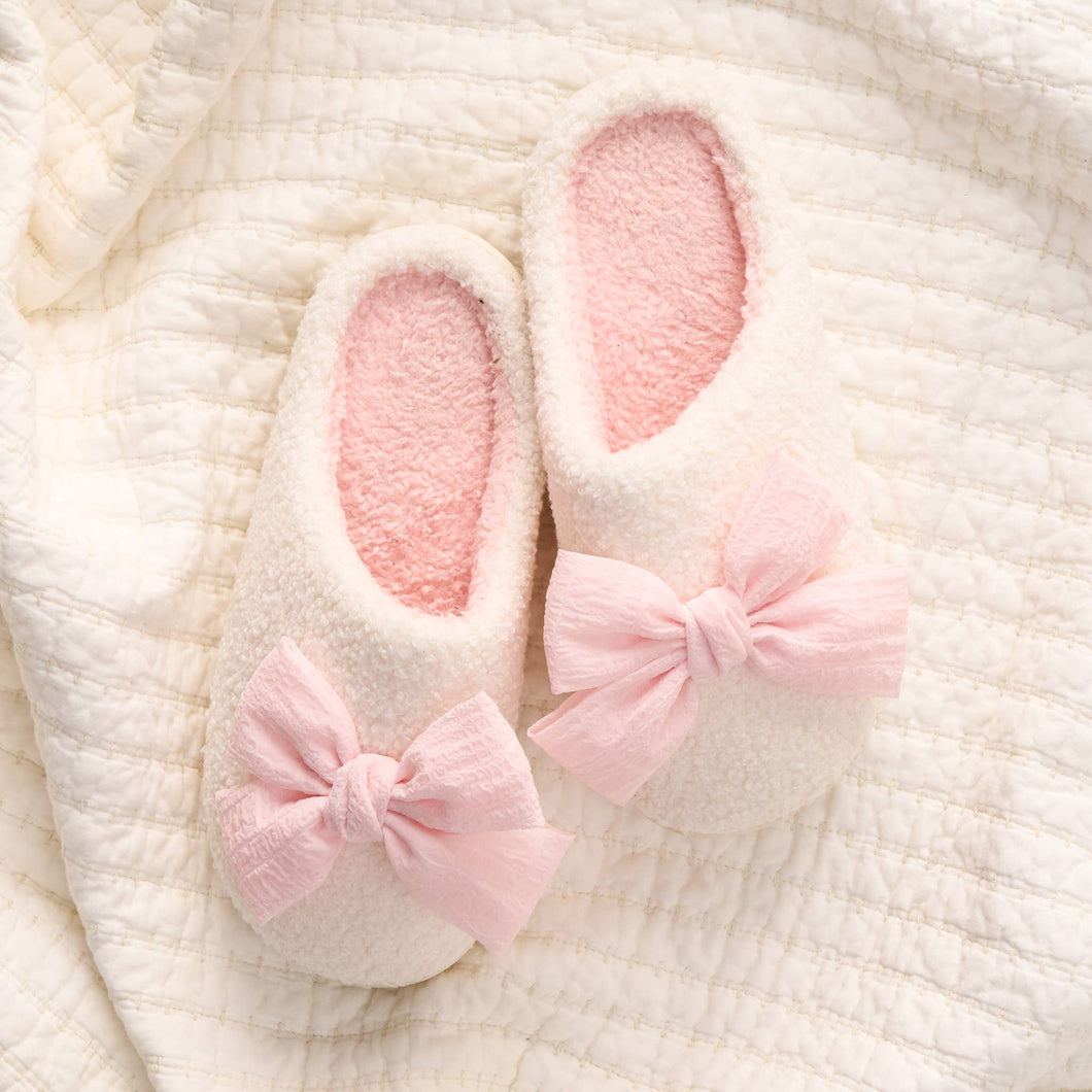 Fuzzy Slippers - Betty Bow Blush