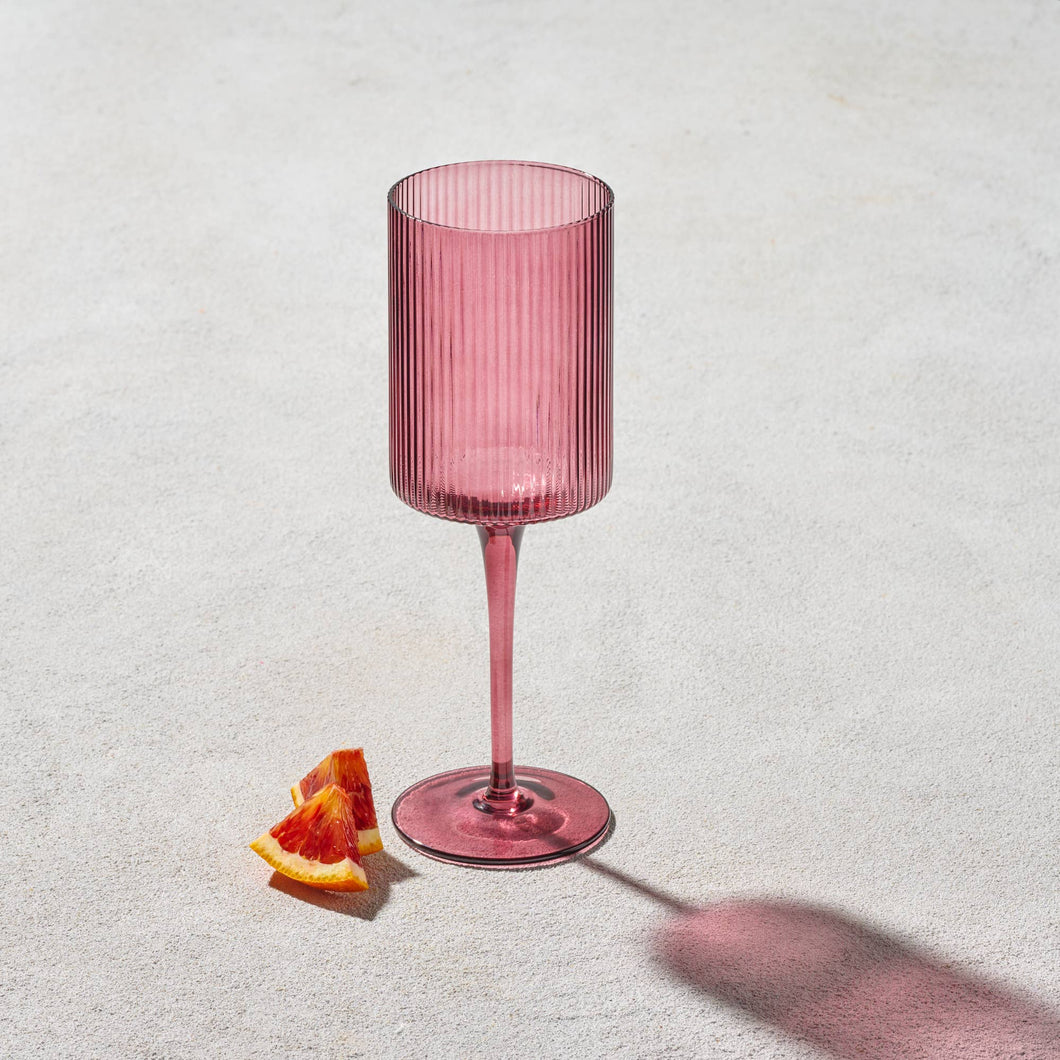 Malibu Ribbed Glass 11oz Wine Glass, Plum