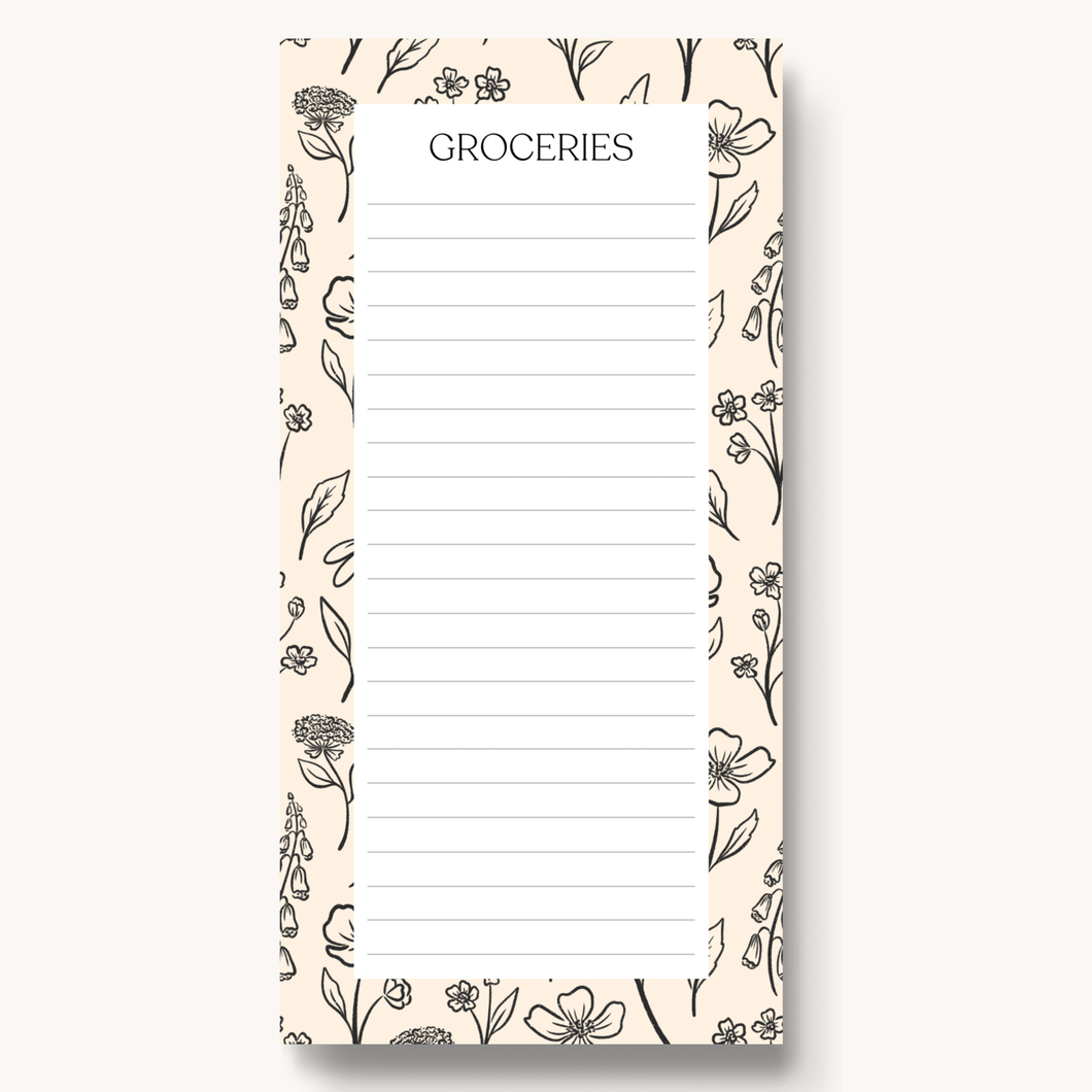 Pressed Floral Magnetic Grocery List Notepad
