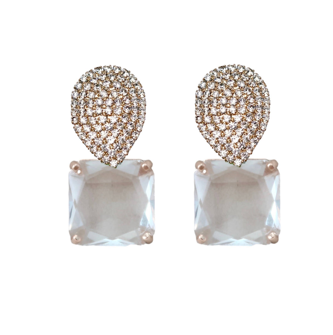 Clear Crystal Retro Pave Crystal Gum Drop Statement Earrings