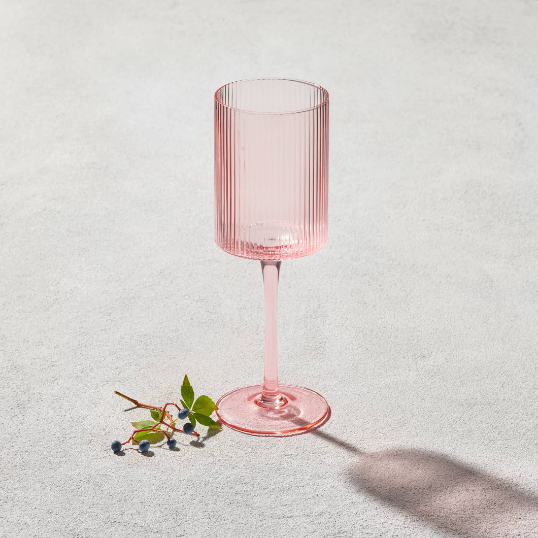 Malibu Ribbed Glass 11oz Wine Glass, Blush
