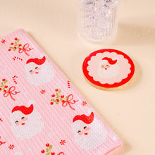 Load image into Gallery viewer, Waffle Tea Towel - Holly Jolly Santa
