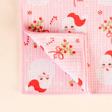 Load image into Gallery viewer, Waffle Tea Towel - Holly Jolly Santa
