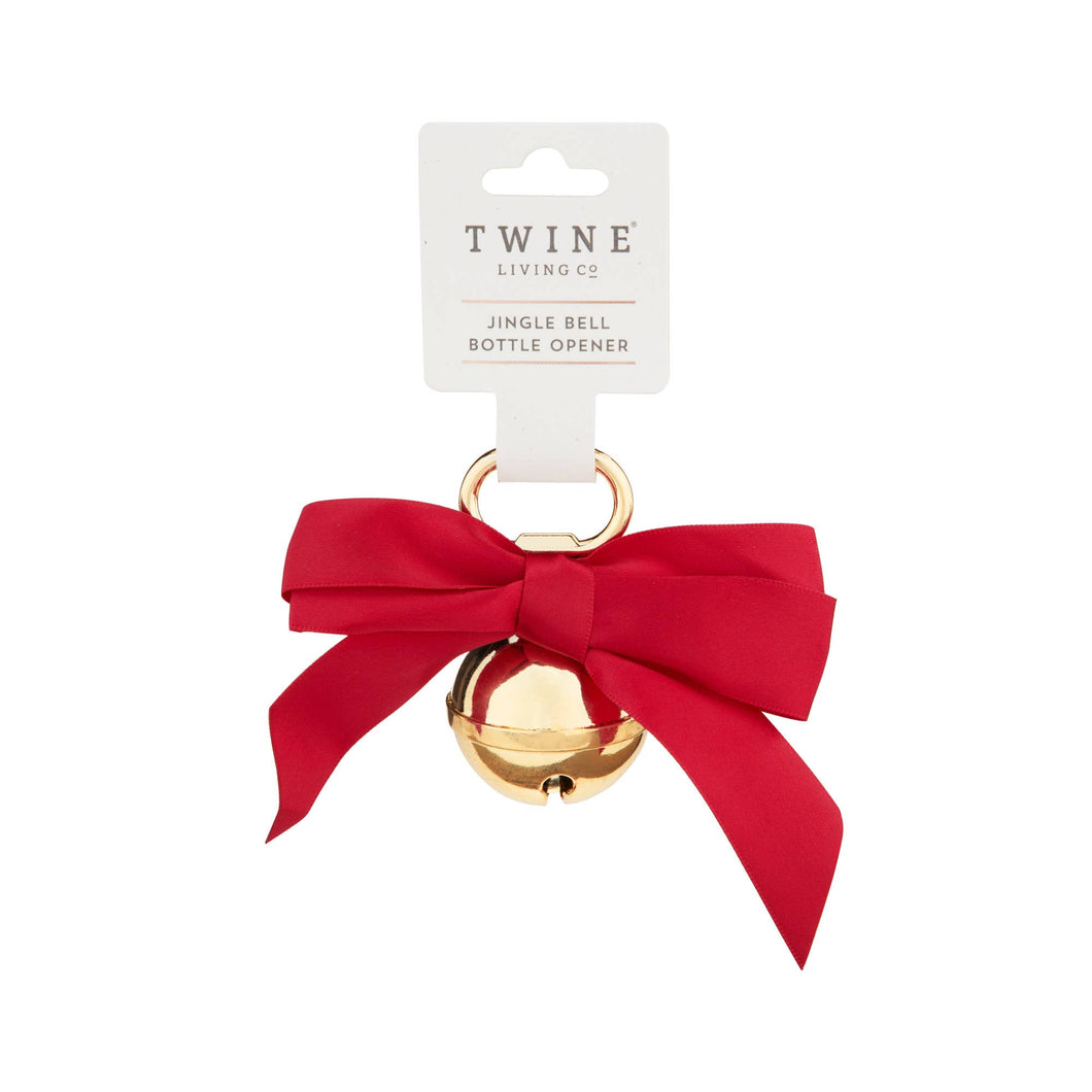 Gold Plated Metal Jingle Bell Bottle Opener with Ribbon