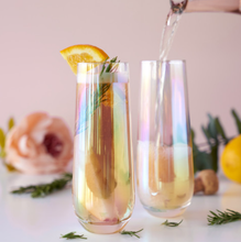 Load image into Gallery viewer, Luster Rainbow Glass Stemless Champagne Flutes
