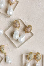 Load image into Gallery viewer, Sparkling Vintage Chunky Gold and Pearl Drop Earrings

