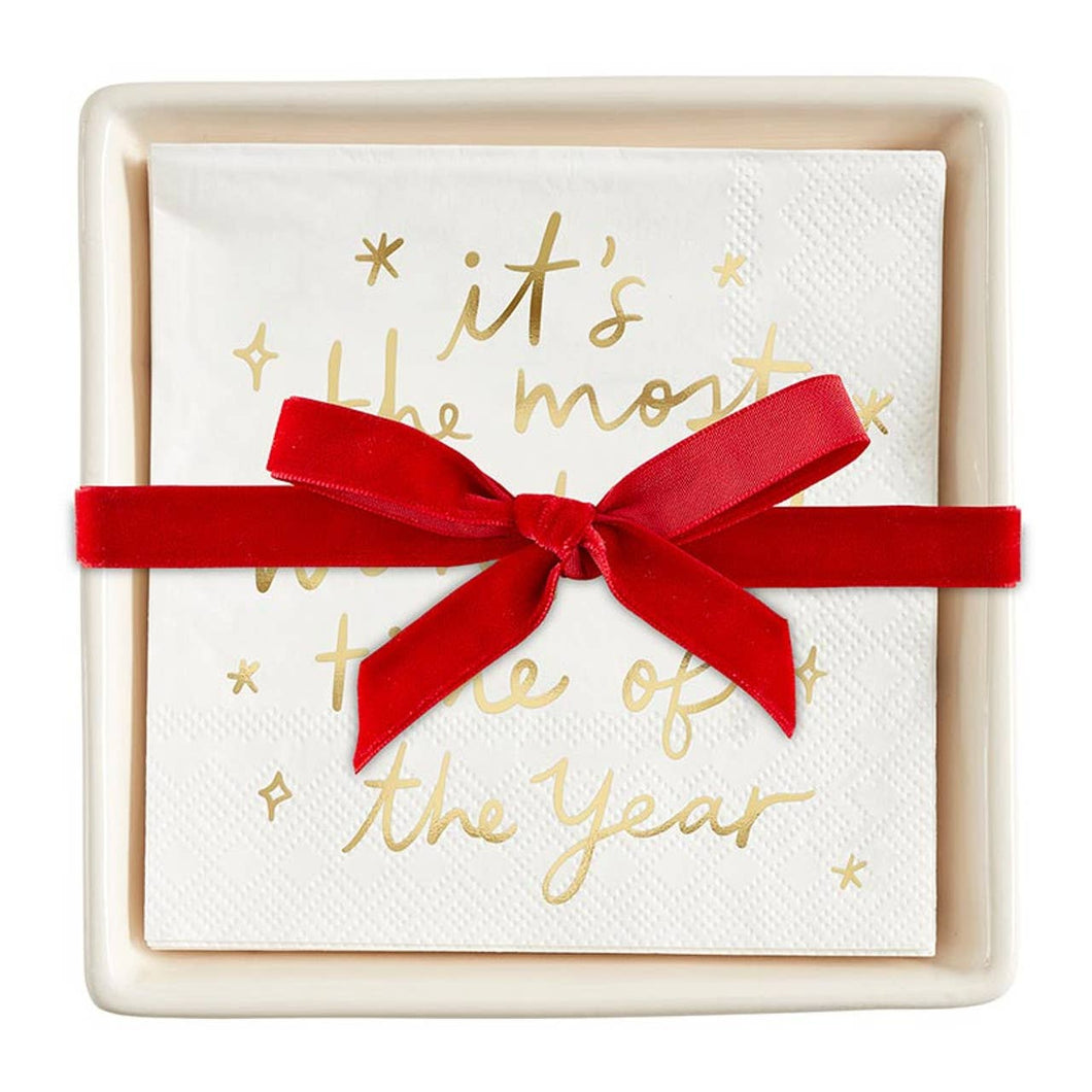 Santa Barbara Design Studio by Creative Brands - Ceramic Napkin Tray + Napkins - The Most Wonderful Time