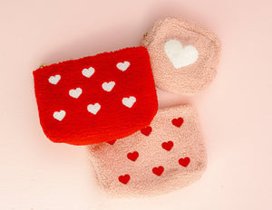 Pink Teddy Pouch - Hearts
