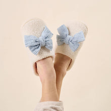 Load image into Gallery viewer, Fuzzy Slippers – Betty Bow Light Blue
