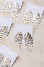 Load image into Gallery viewer, Crystal Waterfall Maxi Tassel Holiday Statement Earrings
