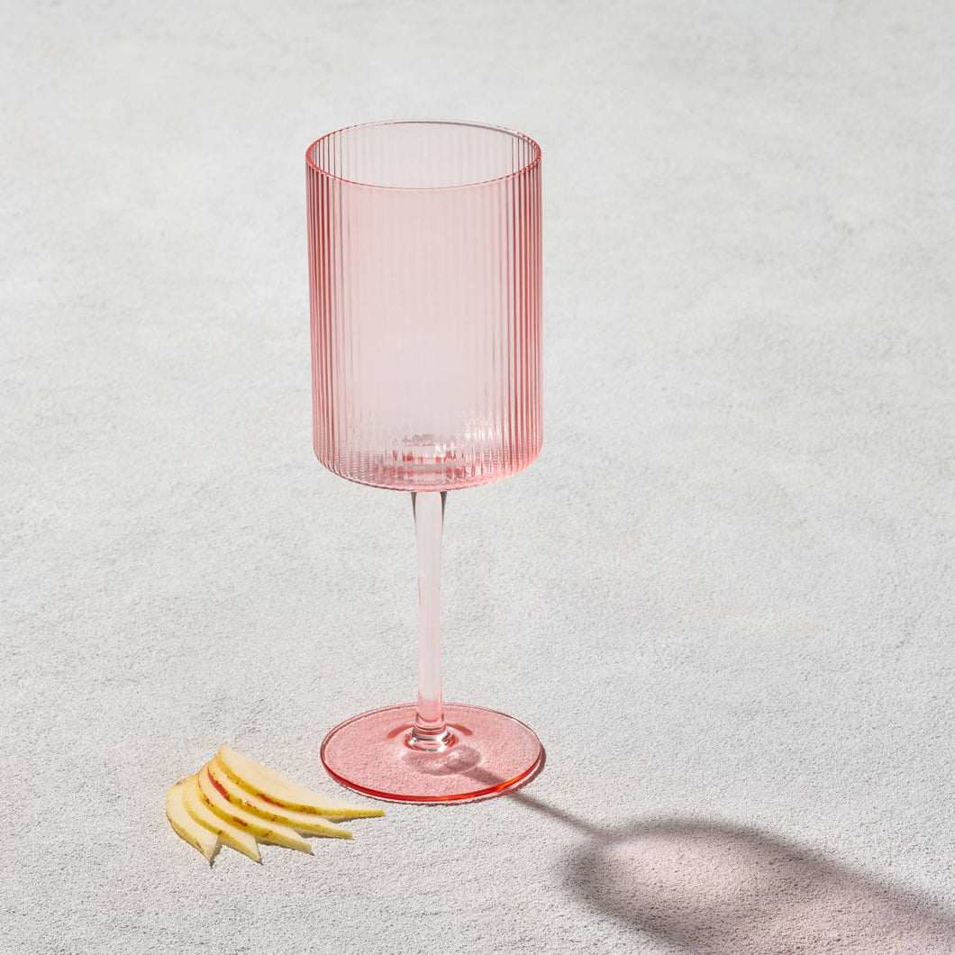 Malibu Ribbed Glass 17oz Wine Glass, Blush