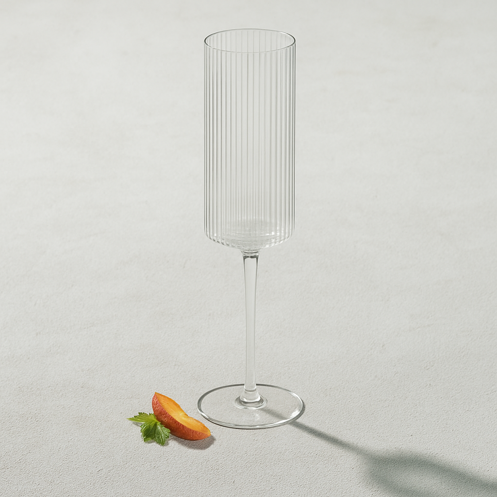 Malibu Ribbed Glass 7oz Champagne Glass, Clear