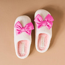 Load image into Gallery viewer, Fuzzy Slippers - Hot Pink Bow
