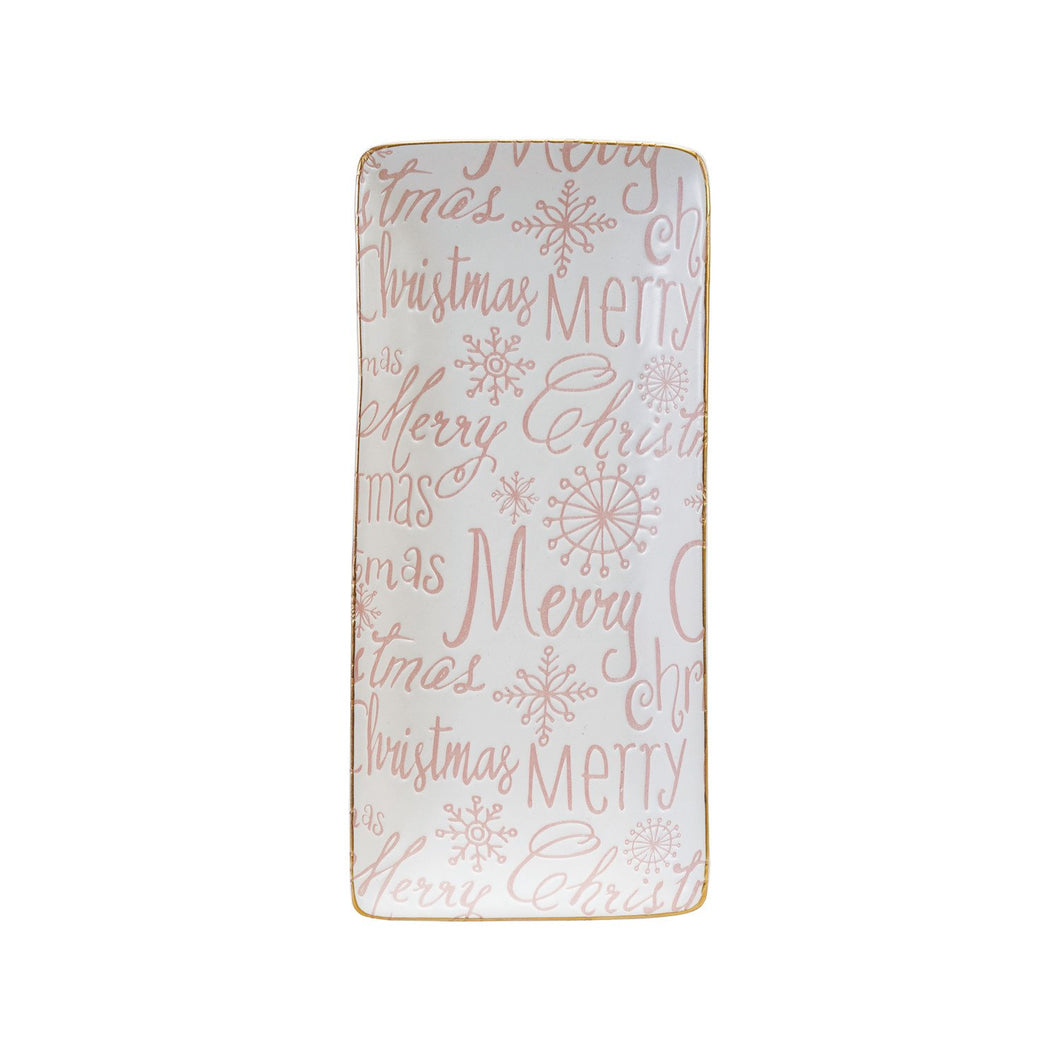 Stoneware Tray with Gold Color Rim 