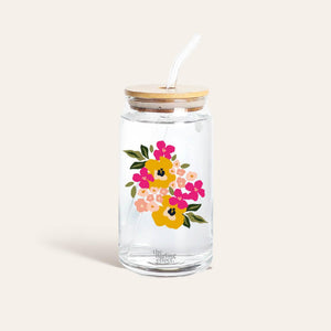 Iced Coffee Cup - Floral Pink Glass Drinkware
