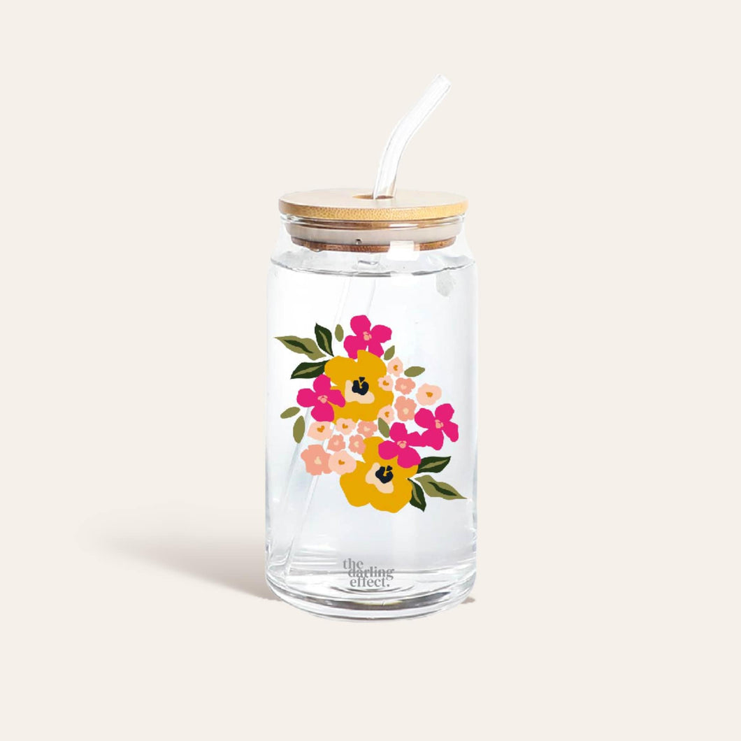 Iced Coffee Cup - Floral Pink Glass Drinkware