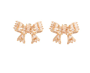 Gold Mini Sparkler Statement Stud Bow Earrings