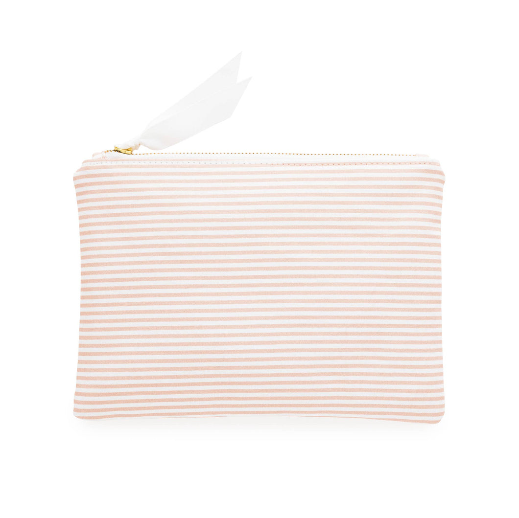 Pink Stripe Waterproof Lined Zipper Pouch