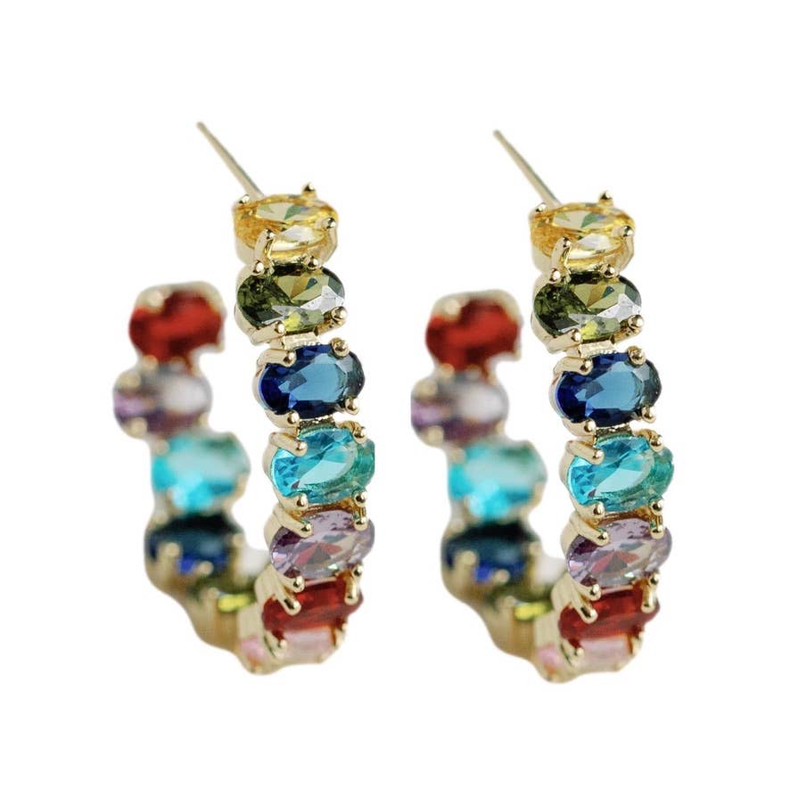 Rainbow Inside-Out Jeweled Hoop Statement Earrings