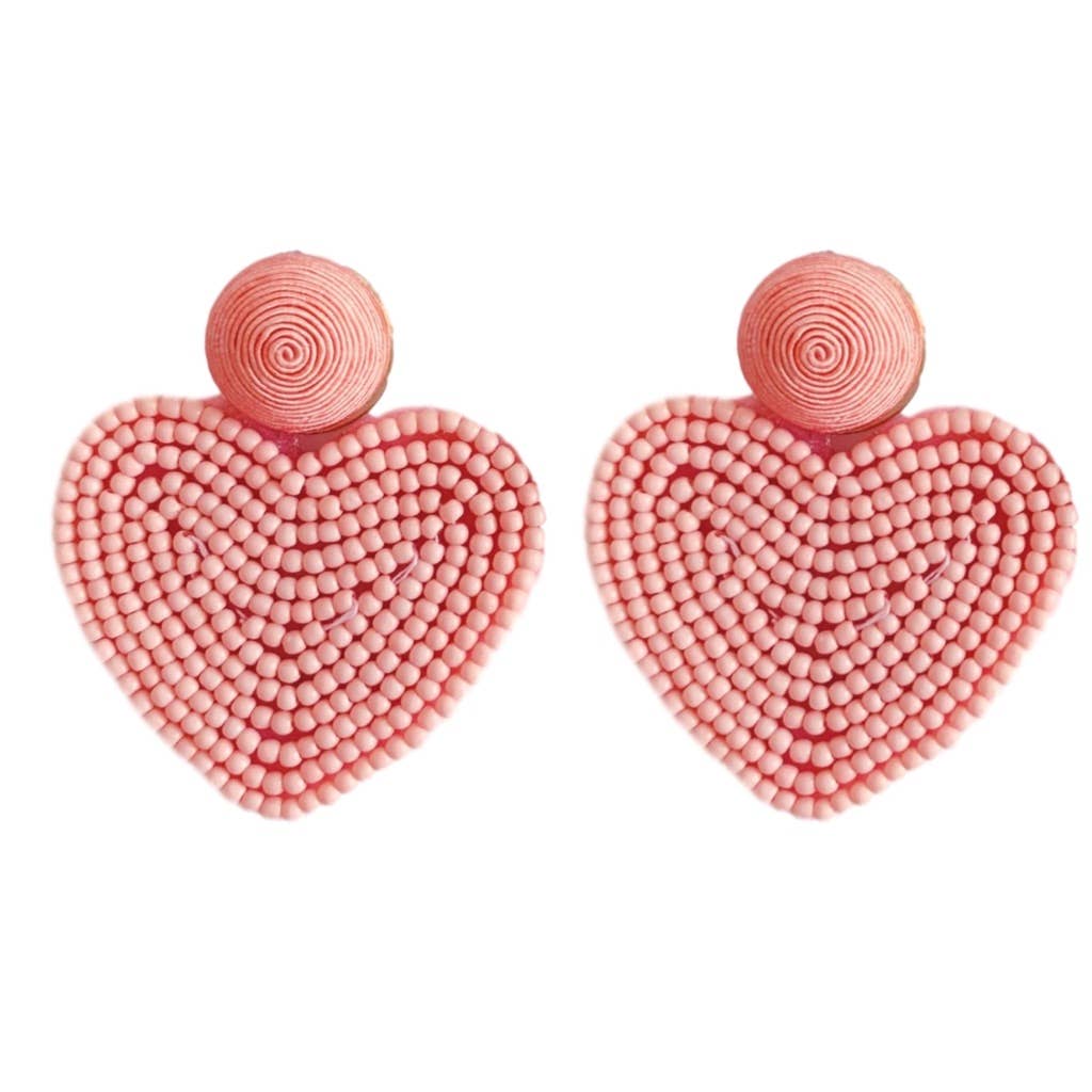 Pink Heart Beaded Heart Earrings