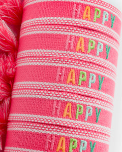 Hot Pink HAPPY Colorful Embroidered Bracelets