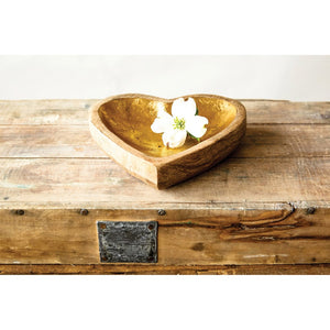 Mango Wood Heart Tray, Gold Leaf