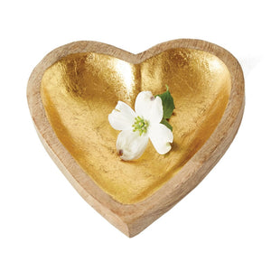 Mango Wood Heart Tray, Gold Leaf