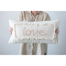 Load image into Gallery viewer, Cotton Embroidered Lumbar Pillow with Eyelash Fringe &quot;Love&quot;
