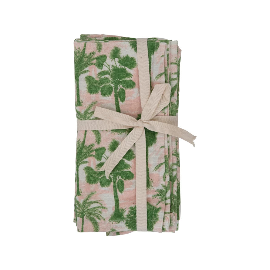 Cotton Printed Napkins with Palm Tree Pattern, Set of 4