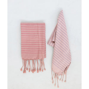 Turkish Cotton Tea Towel with Stripe and Fringe, 2 Colors