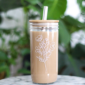 Dainty Floral 22 oz Glass Tumbler