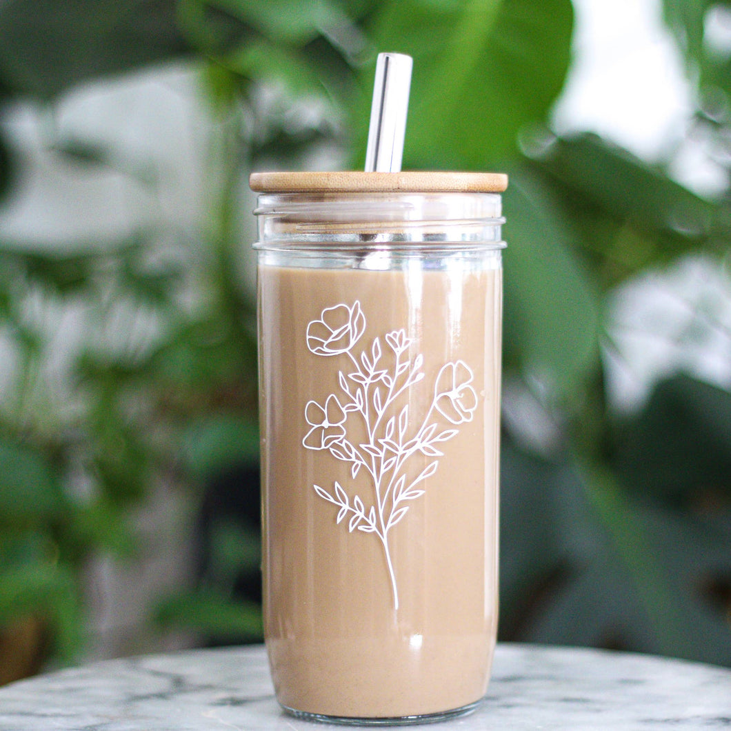 Dainty Floral 22 oz Glass Tumbler
