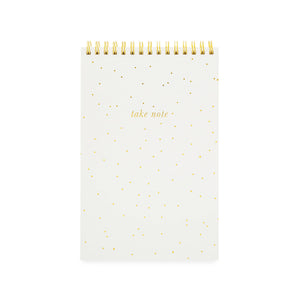 Top Spiral Notebook, White + Gold Scatter Dot