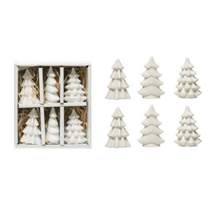 Stoneware Trees, White, Boxed Set of 6