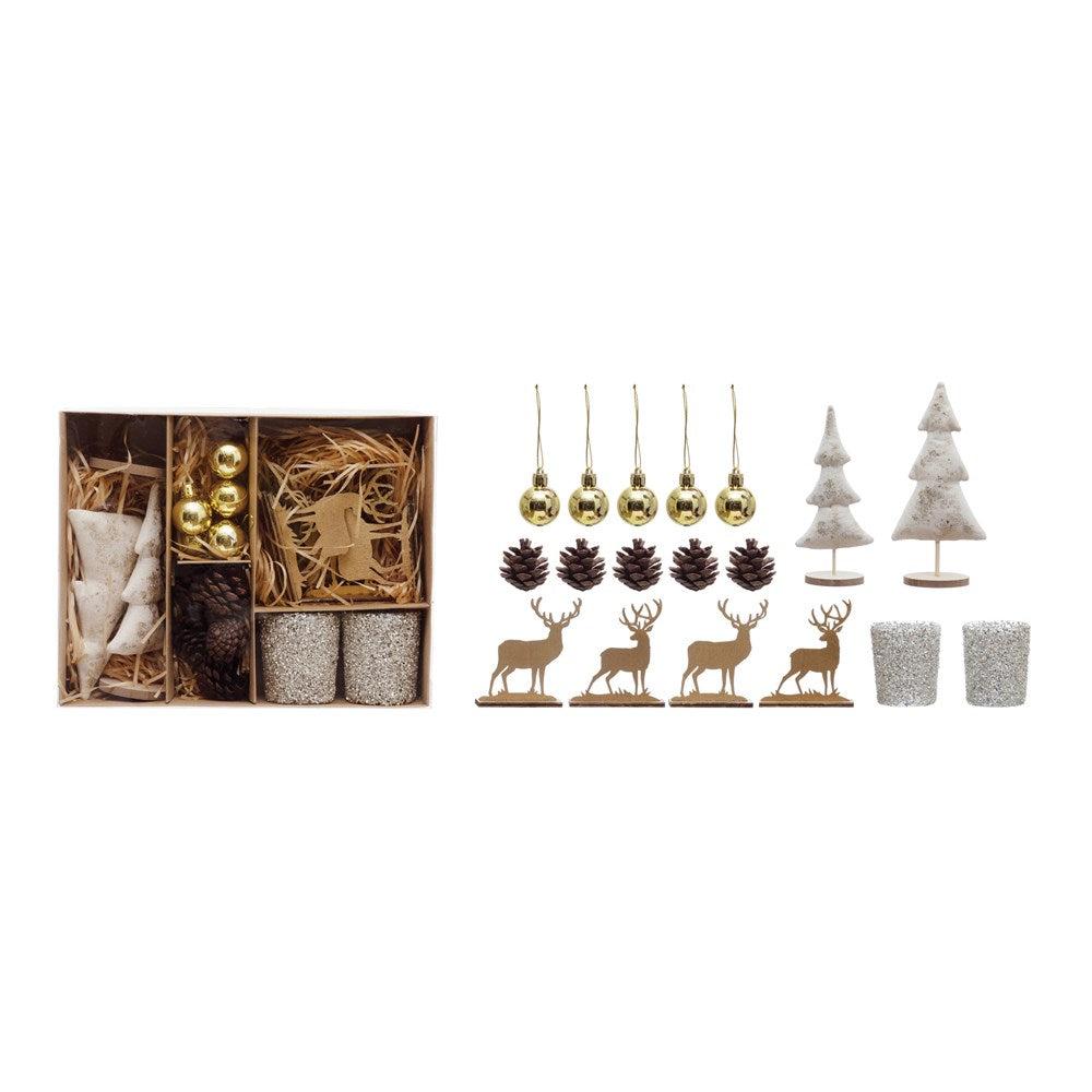Candle Garden Kit w/ Cotton Trees, Pinecones, Laser Cut Figures & Glass Ball Ornaments