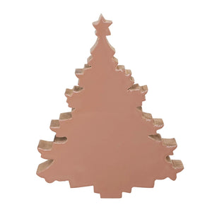 7"L x 1-1/2"W x 8-1/4"H Enameled Mango Wood Christmas Tree, Blush Color