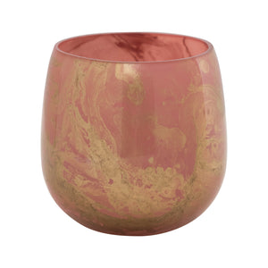 3-1/2" Round x 3-1/2"H Glass Votive Holder, Pink and Gold Marbled Finish