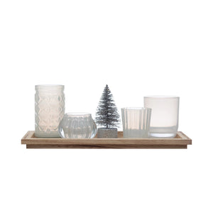 Wood Tray with 4 Glass Votive Holders